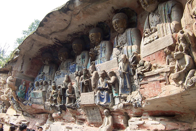 Dazu_rock_carvings (seven to the magic world), architecture, budha, world, carvings, rock, china, religious, magic, HD wallpaper