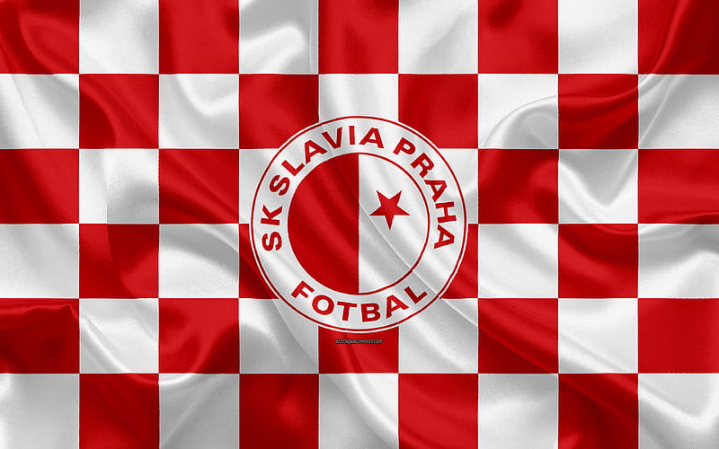 SK Slavia Prague logo, creative art, white red checkered flag, Czech football club, Czech First League, silk texture, Prague, Czech Republic, football, HD wallpaper
