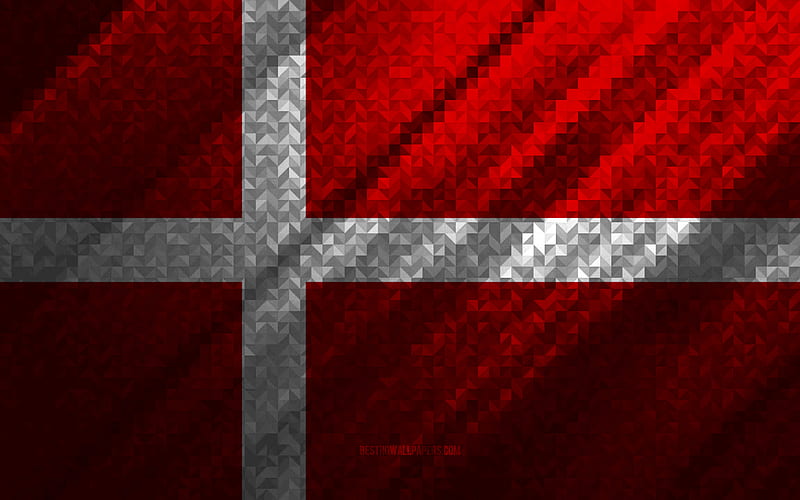 Flag of Denmark, multicolored abstraction, Denmark mosaic flag, Europe, Denmark, mosaic art, Denmark flag, HD wallpaper
