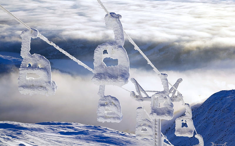 :), mountain, teleferic, snow, peisaj, white, iarna, winter, blue, HD wallpaper
