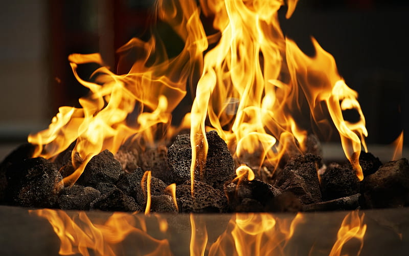 fire, flames, coals, fireplace, spurts of flame, HD wallpaper