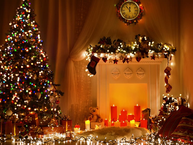 merry christmas, candle christmas, christmas tree, xmas, HD wallpaper