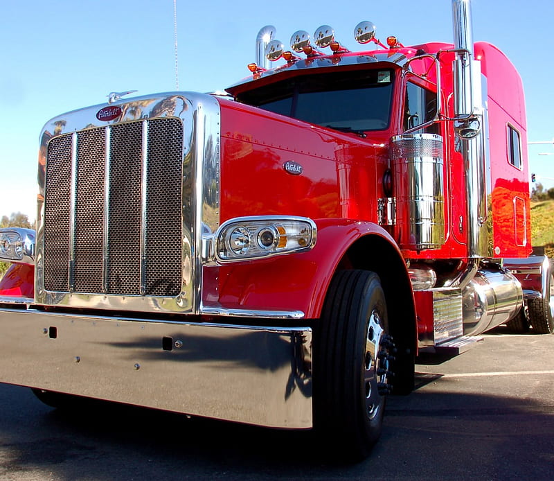 Bright Red Peterbilt, truck, big rig, peterbilt, semi, HD wallpaper