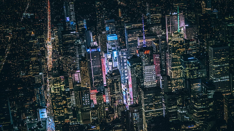 New York Dark City Night Lights Buildings View From Top , new-york, city, night, lights, world, HD wallpaper
