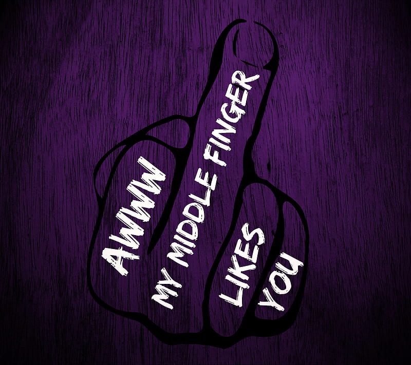 Premium Vector  Neon sign with a purple glow hand gesture middle finger  on a brick wall background for your design