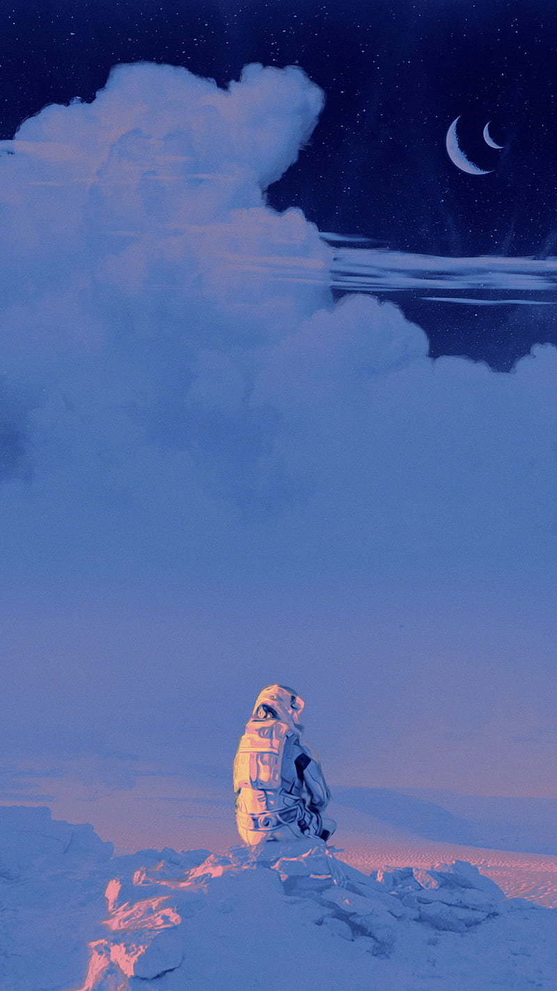 Alone, aesthetic, astronaut, colorfull, mars, night, pink, space, spaceart, vibrant, HD phone wallpaper