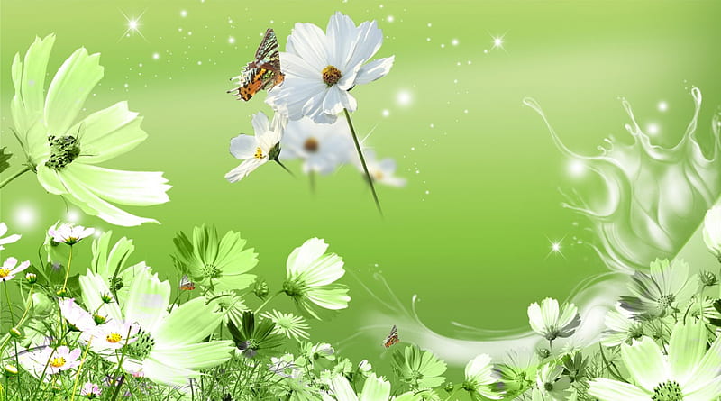Wild Flowers Green, flowers, wild flowers, grass, fresh, wind, breeze,  spring, HD wallpaper | Peakpx