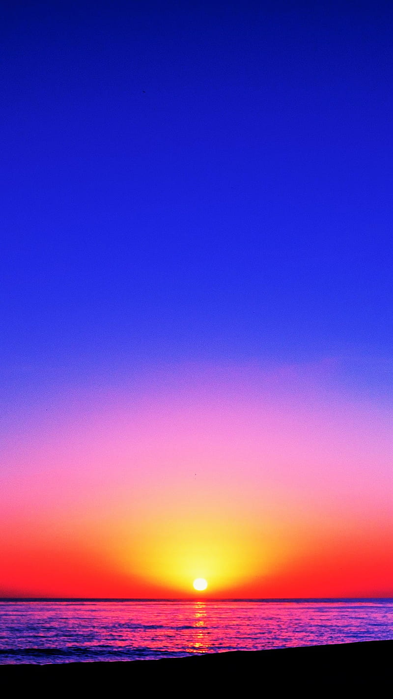 Sunset, blue, colorful, colors, galaxy, horizon, sea, sky, sun, sunrise, HD phone wallpaper