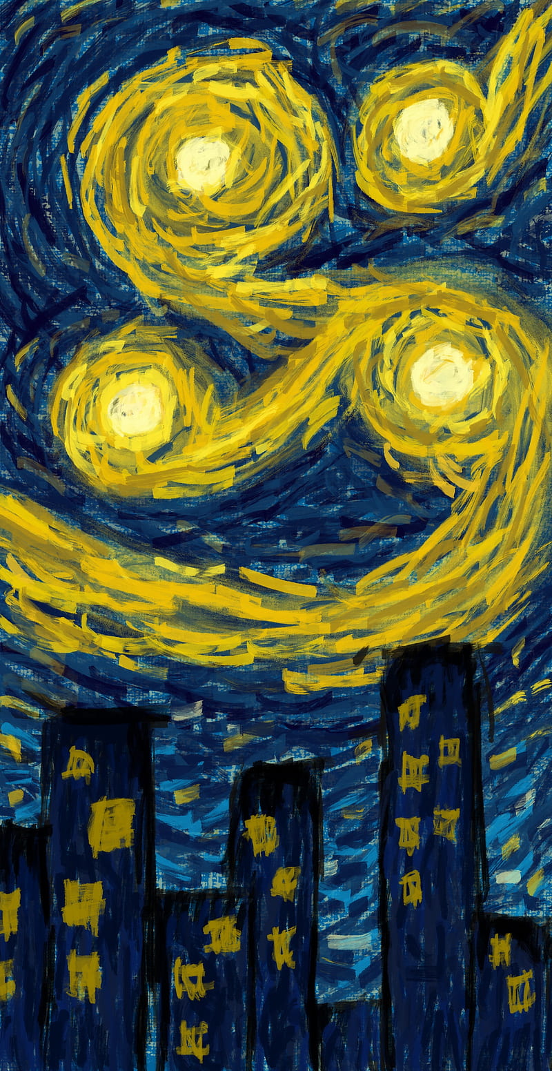 Van Gogh, Vincent van Gogh, artart, arte digital, night, noche estrellada, starry, stars, HD phone wallpaper