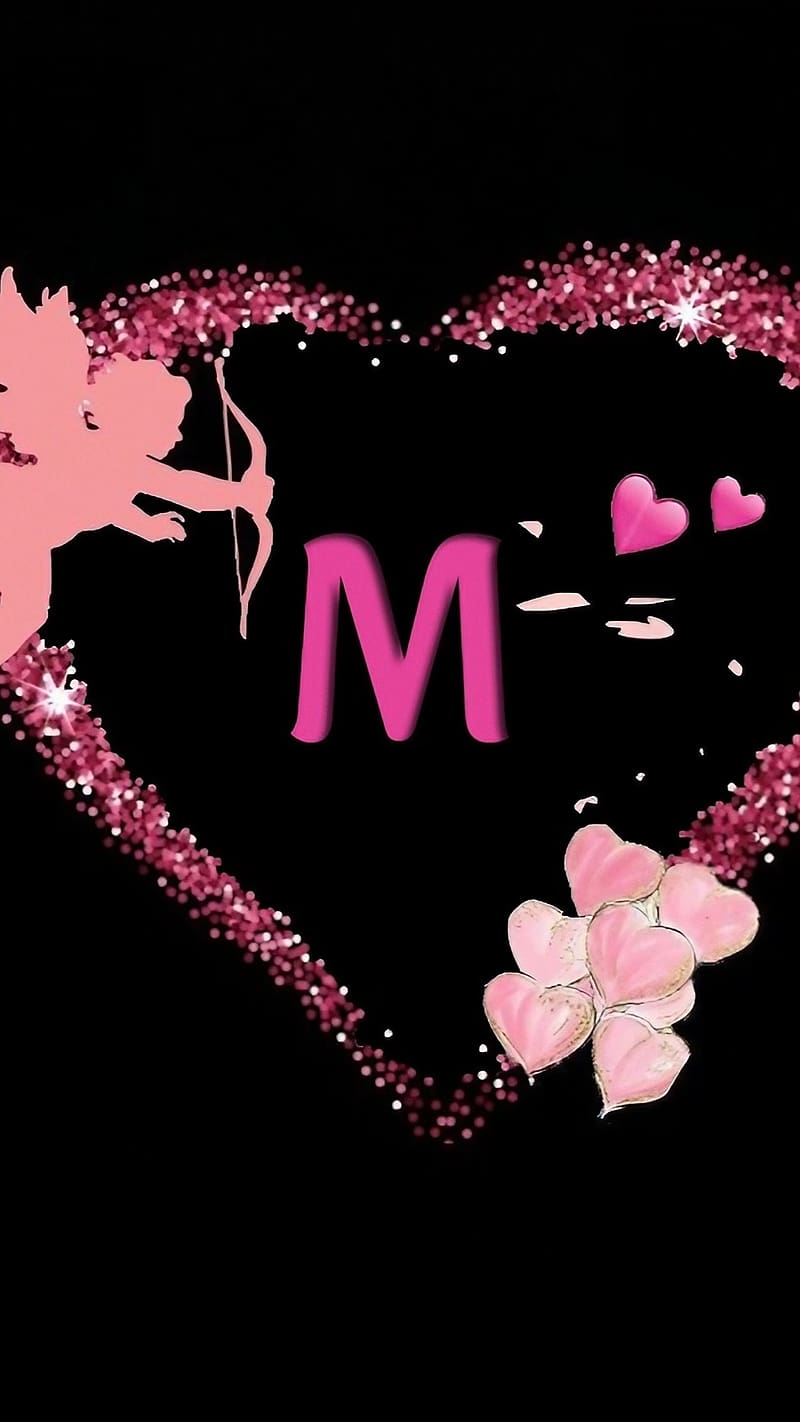 M Ke Naam Se, Black Background, pink heart, HD phone wallpaper