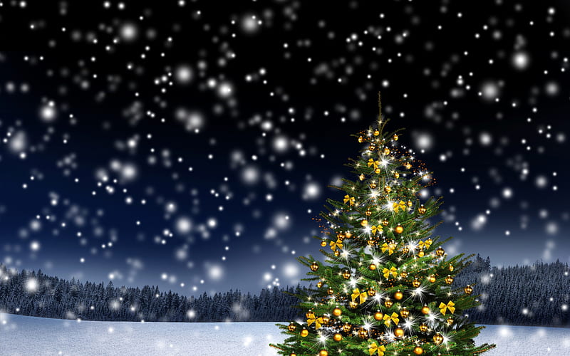 ✤, ornaments, christmas tree, sky, snow, HD wallpaper | Peakpx