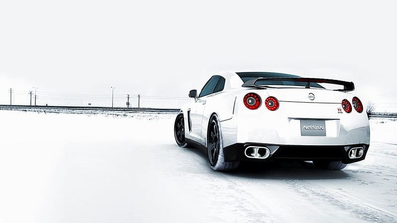 Nissan White Out, railroad, carros, snow, nissan, car, white, tracks, HD wallpaper
