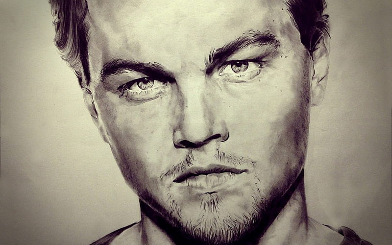 Leonardo DiCaprio, draw, art, black, face, man, white, actor, HD wallpaper