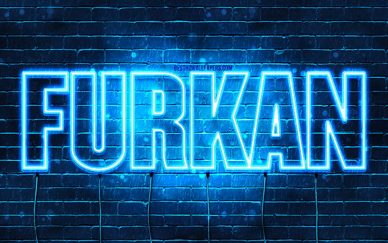 Furkan with names, Furkan name, blue neon lights, Happy Birtay Furkan, popular turkish male names, with Furkan name, HD wallpaper
