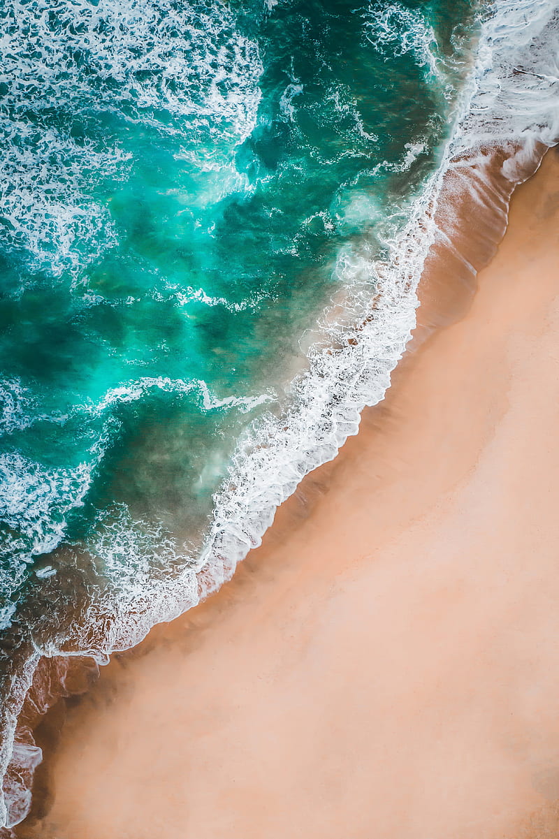 beach, sea, waves, aerial view, HD phone wallpaper