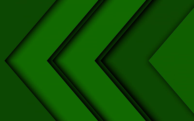 green arrows, artwork, creative, abstract arrows, green material design, geometric shapes, arrows, geometry, green backgrounds, dark arrows, HD wallpaper