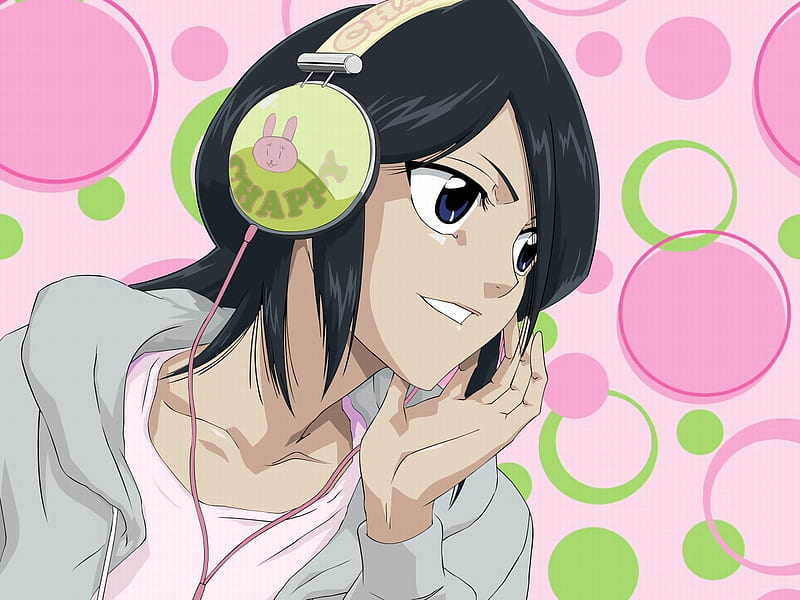 bleach-headphones,kuchiki_rukia, kuchiki-rukia, bleach-headphones, HD wallpaper
