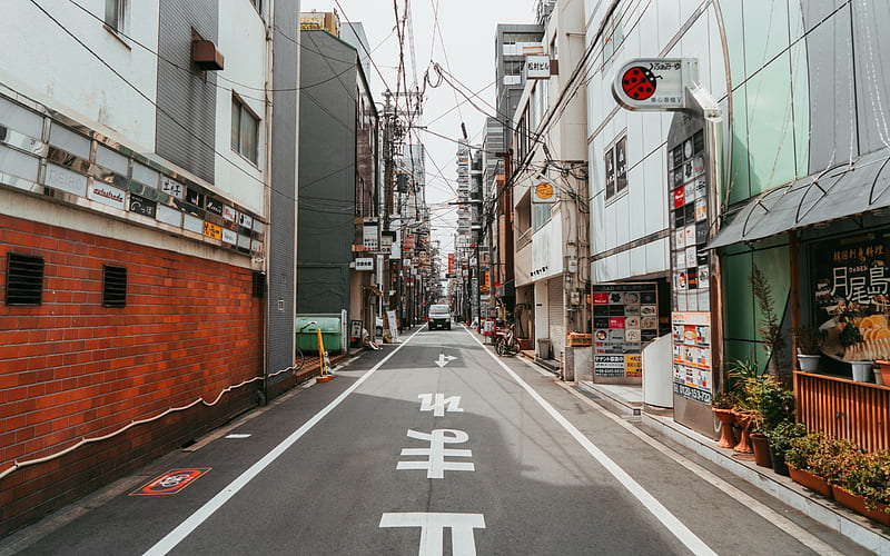 Osaka, cityscape, streets, japanese city, one-way road, japan, HD wallpaper