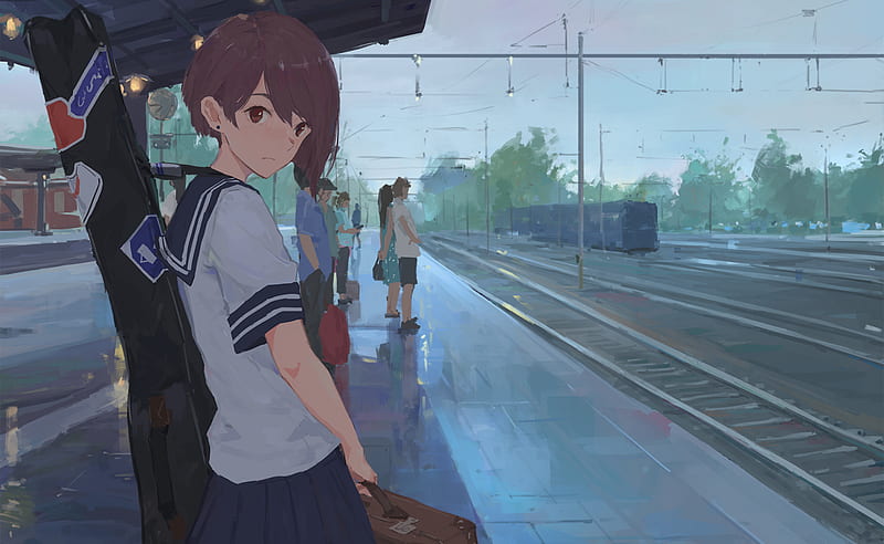 Anime, Girl, Train Station, HD wallpaper