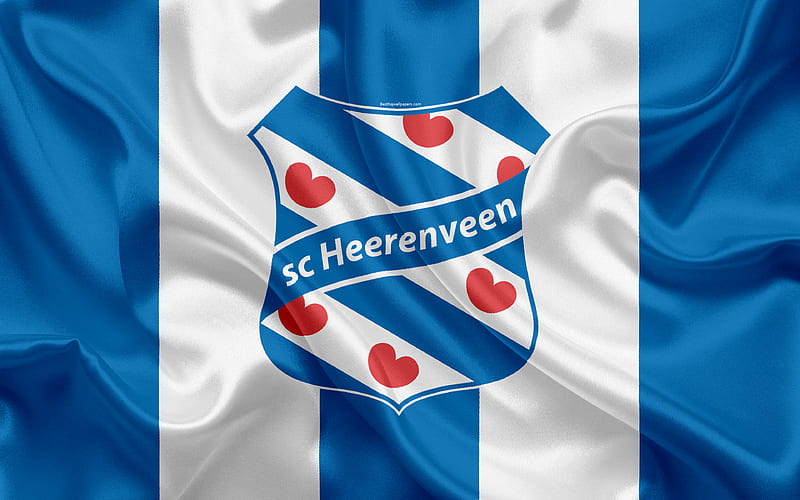 SC Heerenveen Dutch football club, logo, emblem, Eredivisie, Dutch soccer championship, Groningen, Netherlands, silk texture, Heerenveen FC, HD wallpaper