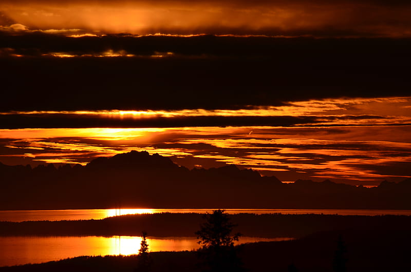 Sunset over Fire Island, Cook Inlet, Anchorage, Fire Island, Alaska, Sunset, HD wallpaper