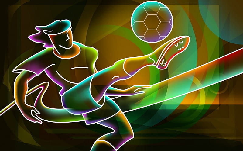 Neon world - Soccer, soccer, neon, 3d, colours, HD wallpaper