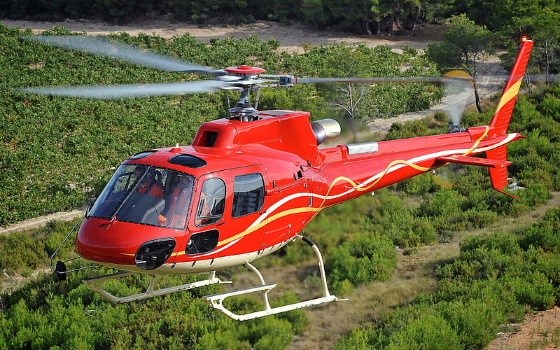 Airbus Helicopters H125 civil aviation, Eurocopter AS350, passenger helicopters, AS350 B3e, H125, Airbus, Eurocopter, red helicopter, HD wallpaper