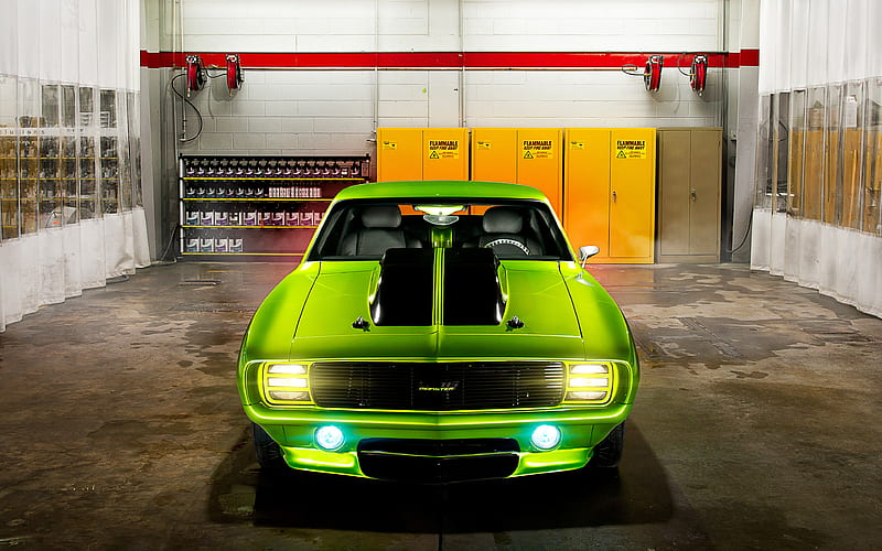 Chevrolet Camaro SS 1969 cars, muscle cars, lime Camaro SS, supercars, Chevrolet, HD wallpaper