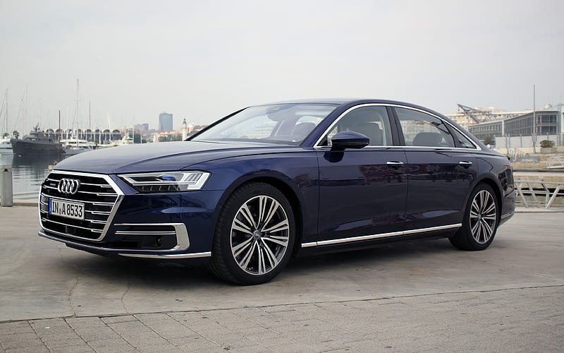 Audi A8, 2019, blue sedan, business class, luxury cars, blue A8, Audi, HD wallpaper