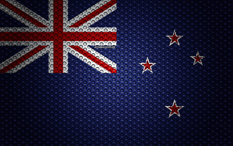 Flag of New Zealand creative art, metal mesh texture, New Zealand flag, national symbol, New Zealand, Oceania, flags of Oceania countries, HD wallpaper