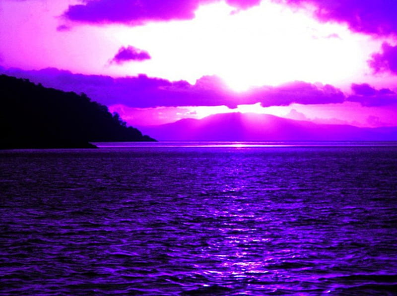 Purple Sunset, water, purple, nature, river, sunset, clouds, sky, HD ...