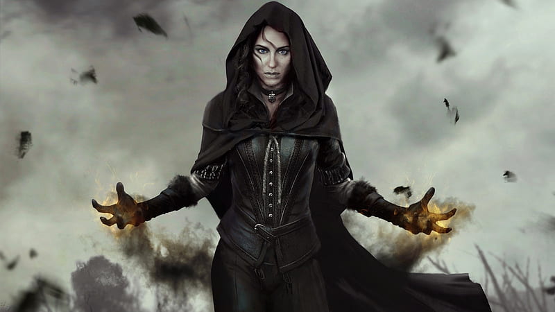 Yennefer, fantasy, girl, the witcher, sorceress, game, black, HD wallpaper