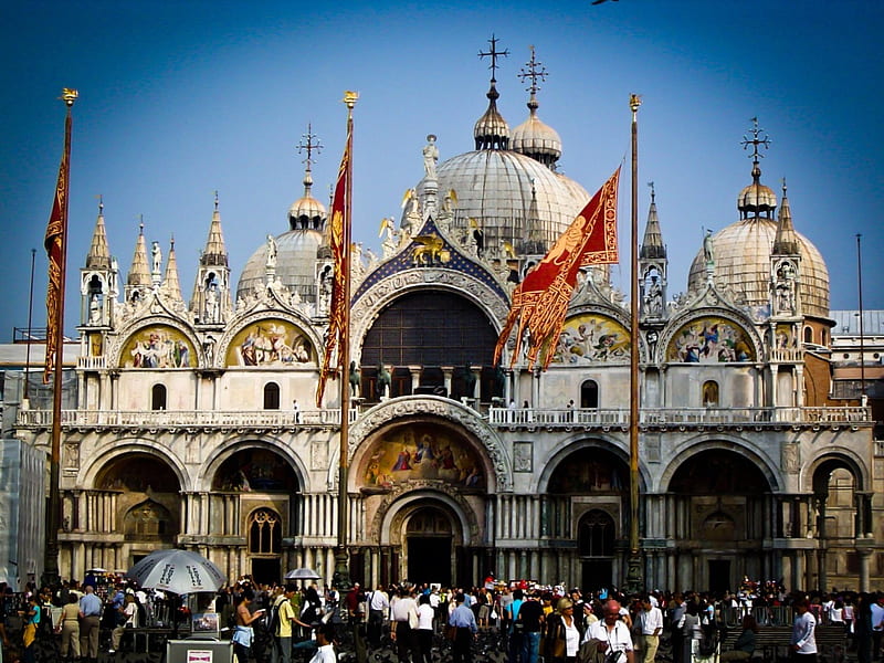 Basilica di San Marco a Venezia, square, venezia, san marco, basilica, italy, HD wallpaper