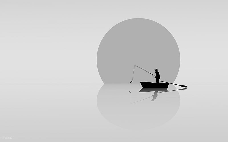 Silhouette, fisherman, fishing rod, fishing, lake, dark, HD