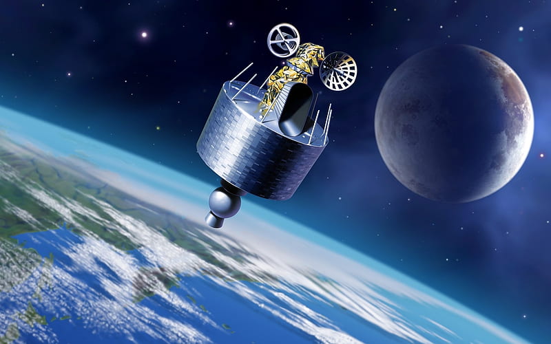 17 CG illustrator cosmic space-Earth satellite, HD wallpaper