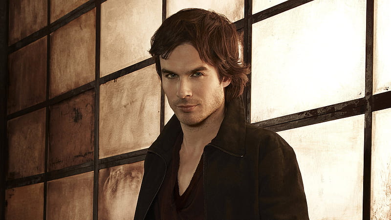 Damon Salvatore Is Wearing Black Overcoat In Glass Wall Background The Vampire Diaries, HD wallpaper