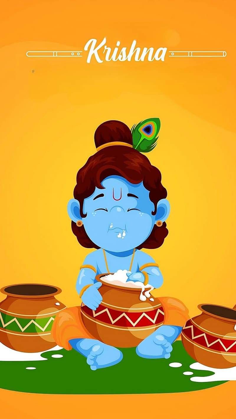 Cute Krishna, makhan chor, lord, god, HD phone wallpaper