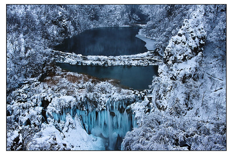 Plitvice, lakes, croatia, ice, nature, blue, winter, HD wallpaper
