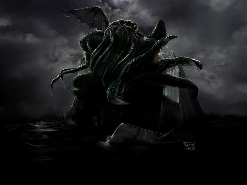 Feed Me, tentacles, dark, ocean, monster, storm, red eyes, HD wallpaper