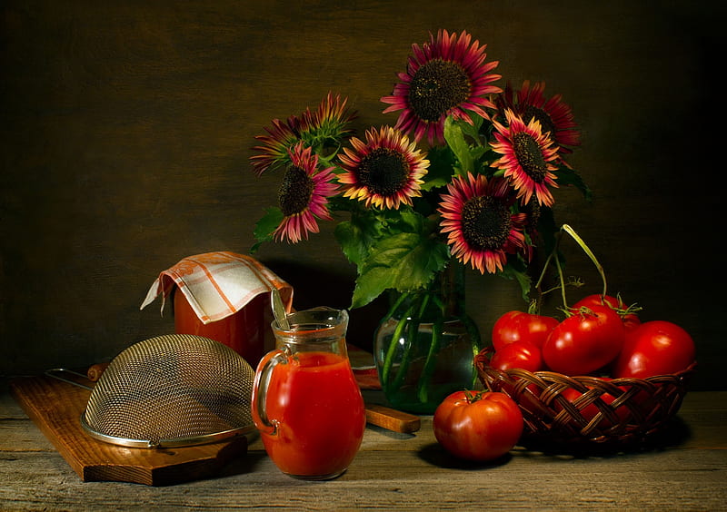 ❤️, Tomatoes, Still life, Flowers, Juice, HD wallpaper