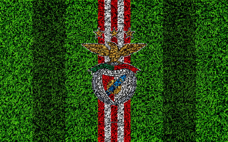 Benfica FC logo, football lawn, Portuguese football club, red white lines, Primeira Liga, Lisbon, Portugal, football, SL Benfica, HD wallpaper