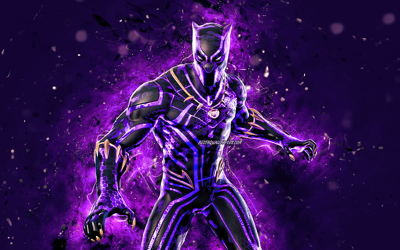 Kinetically Charged Black Panther violet neon lights, Fortnite Battle Royale, Fortnite characters, Kinetically Charged Black Panther Skin, Fortnite, Kinetically Charged Black Panther Fortnite, HD wallpaper
