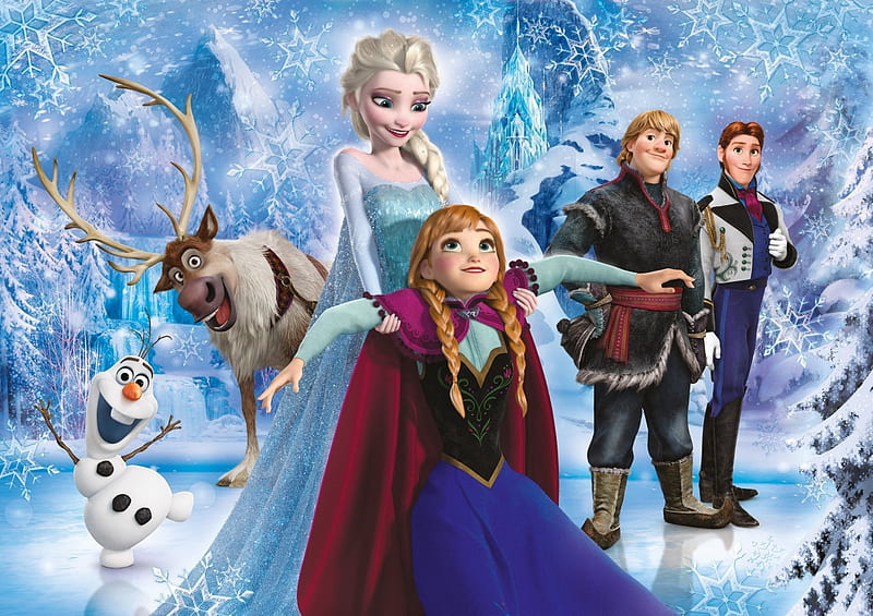 Frozen, anna, luminos, movie, elsa, queen, man, winter, olaf, fantasy, snow, sister, reindeer, white, princess, disney, blue, HD wallpaper
