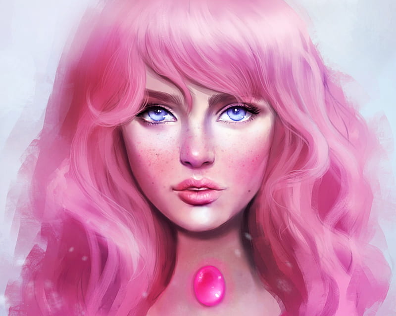 Pink cheeks, fantasy, luminos, girl, pendant, sandramalie, portrait, woman, HD wallpaper