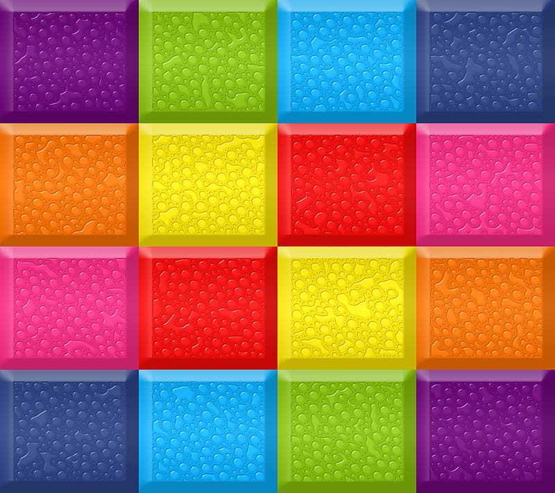 Rainbow Cubes, color, cubes, drops, rainbow, square, HD wallpaper