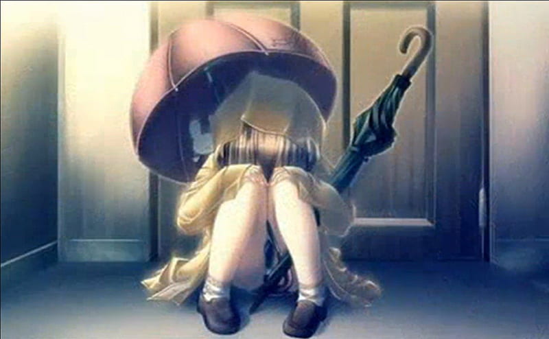Crying my heart out., hair, rain, girl, anime, HD wallpaper