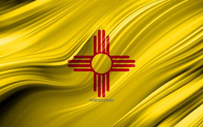 New Mexico flag, american states, 3D waves, USA, Flag of New Mexico, United States of America, New Mexico, administrative districts, New Mexico 3D flag, States of the United States, HD wallpaper