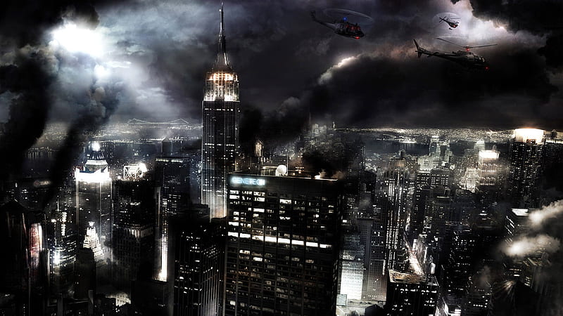 Eyes of the night, city, buildings, helicopters, surveying, night, HD wallpaper