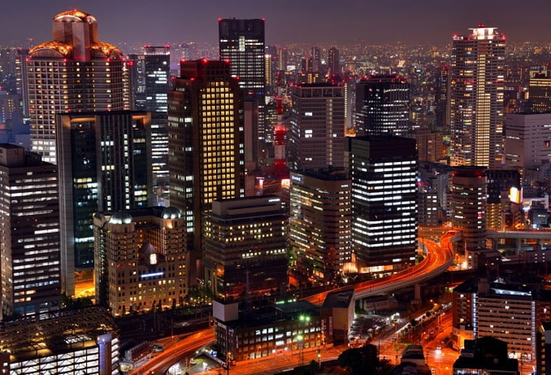 Osaka Night, japan, city, japanese, osaka, scenery, night, HD wallpaper