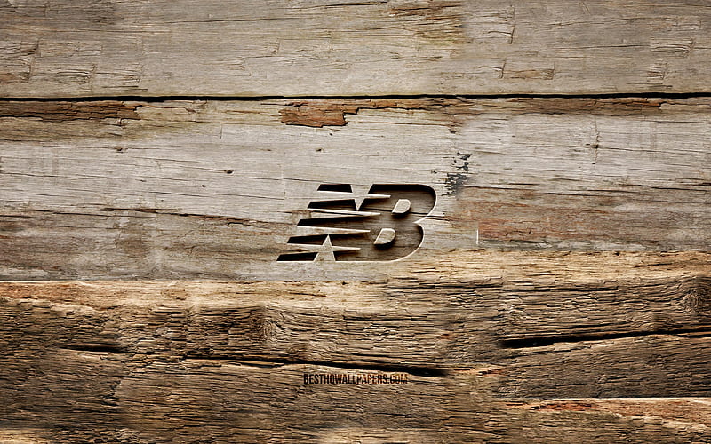 New Balance wooden logo wooden backgrounds, brands, New Balance logo, creative, wood carving, New Balance, HD wallpaper
